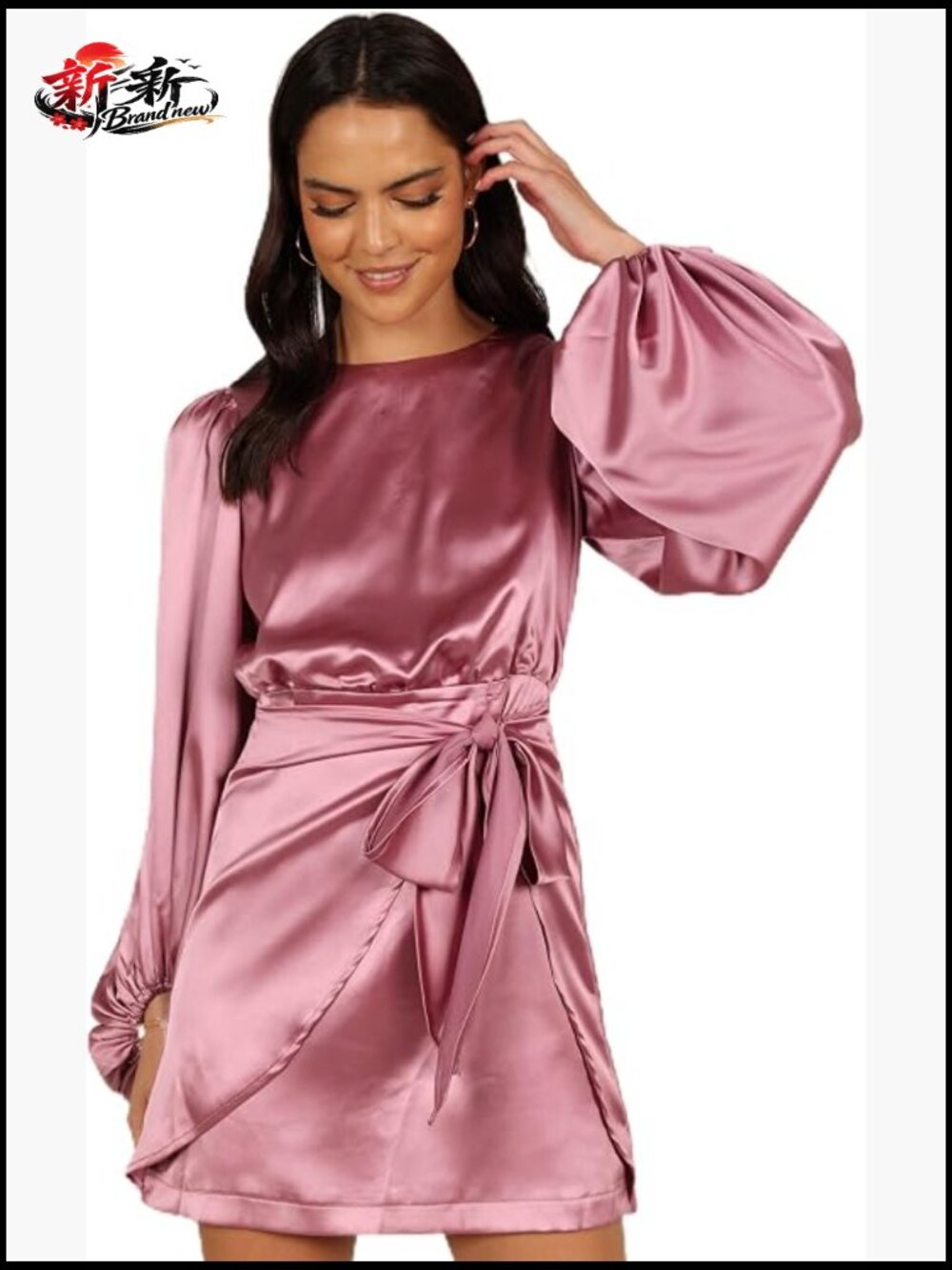 Satin Sheen Mini Cocktail Dress with Long Sleeves
